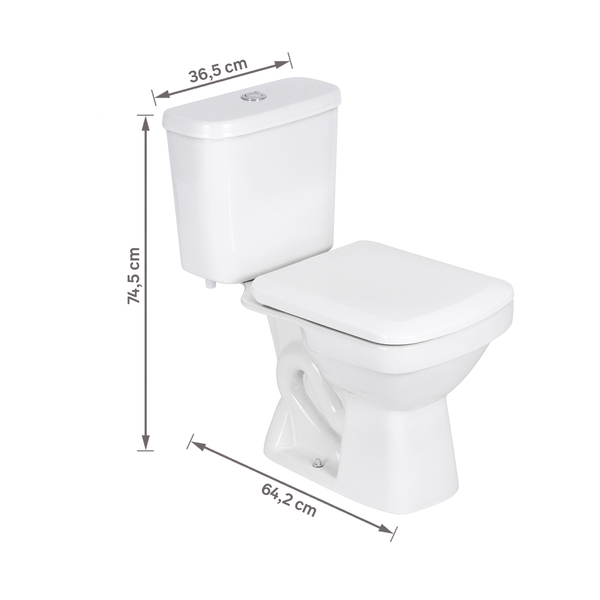 Kit Vaso Sanitário com Caixa Acoplada e Assento Branco Quadrado 3 e 6 litros Lirio Fiori