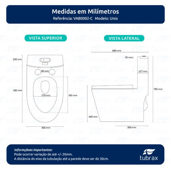 Vaso Sanitário Monobloco Completo Branco - Caixa Acoplada Privada Unio